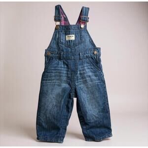 OshKosh B’gosh Baby Denim Overalls 12M Plaid Lined Vintage Vestbak Cotton